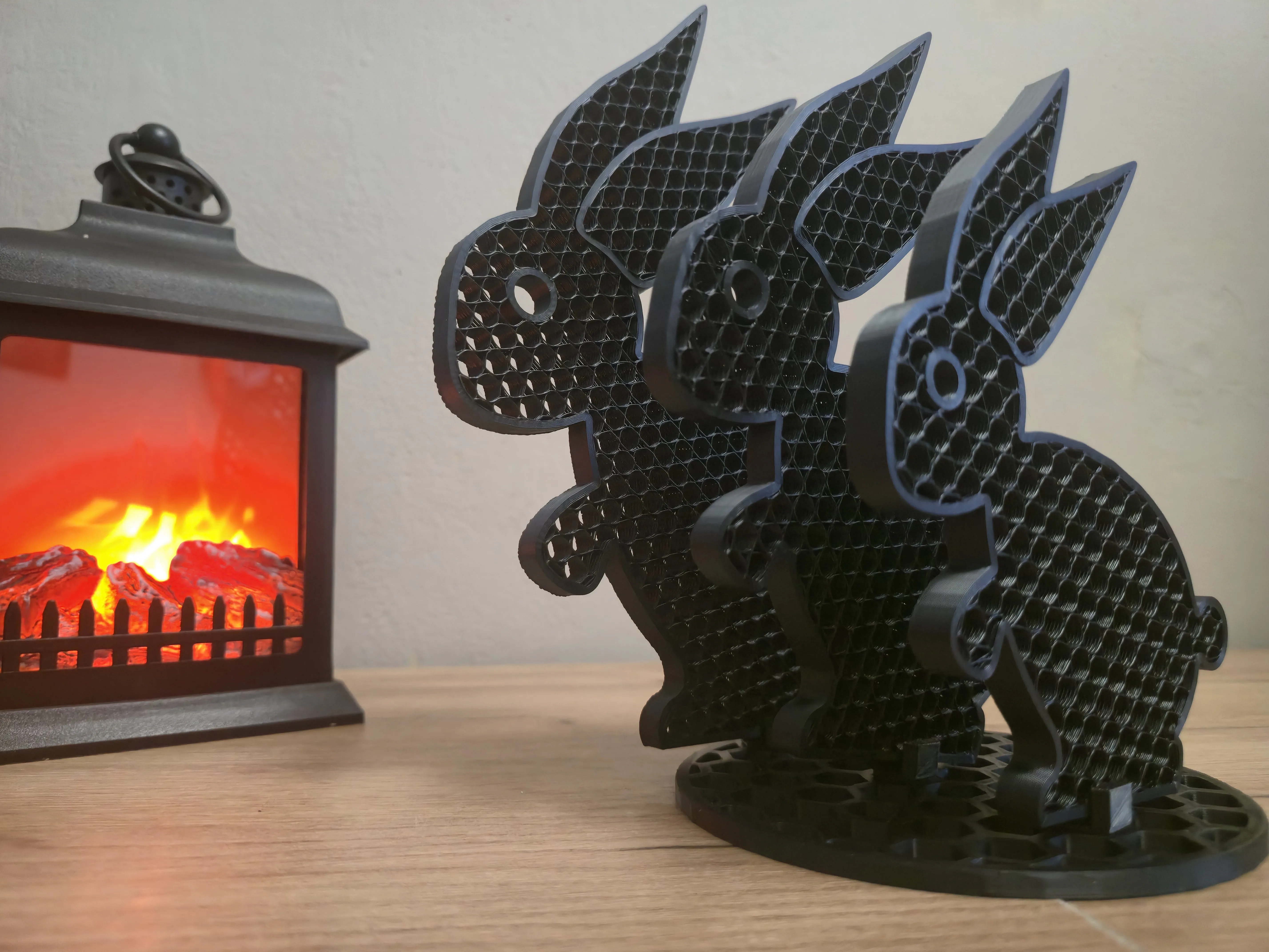 Króliki 3D dekoracja zestaw M+L+XL z podstawą | design loft (CZARNY) - nowoczesna dekoracja 3D